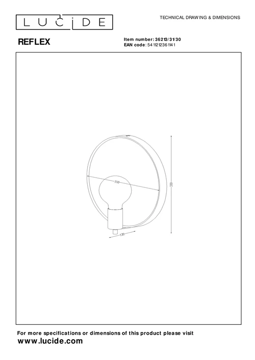 Lucide REFLEX - Mirror light - Ø 31 cm - 1xE27 - Black - technical